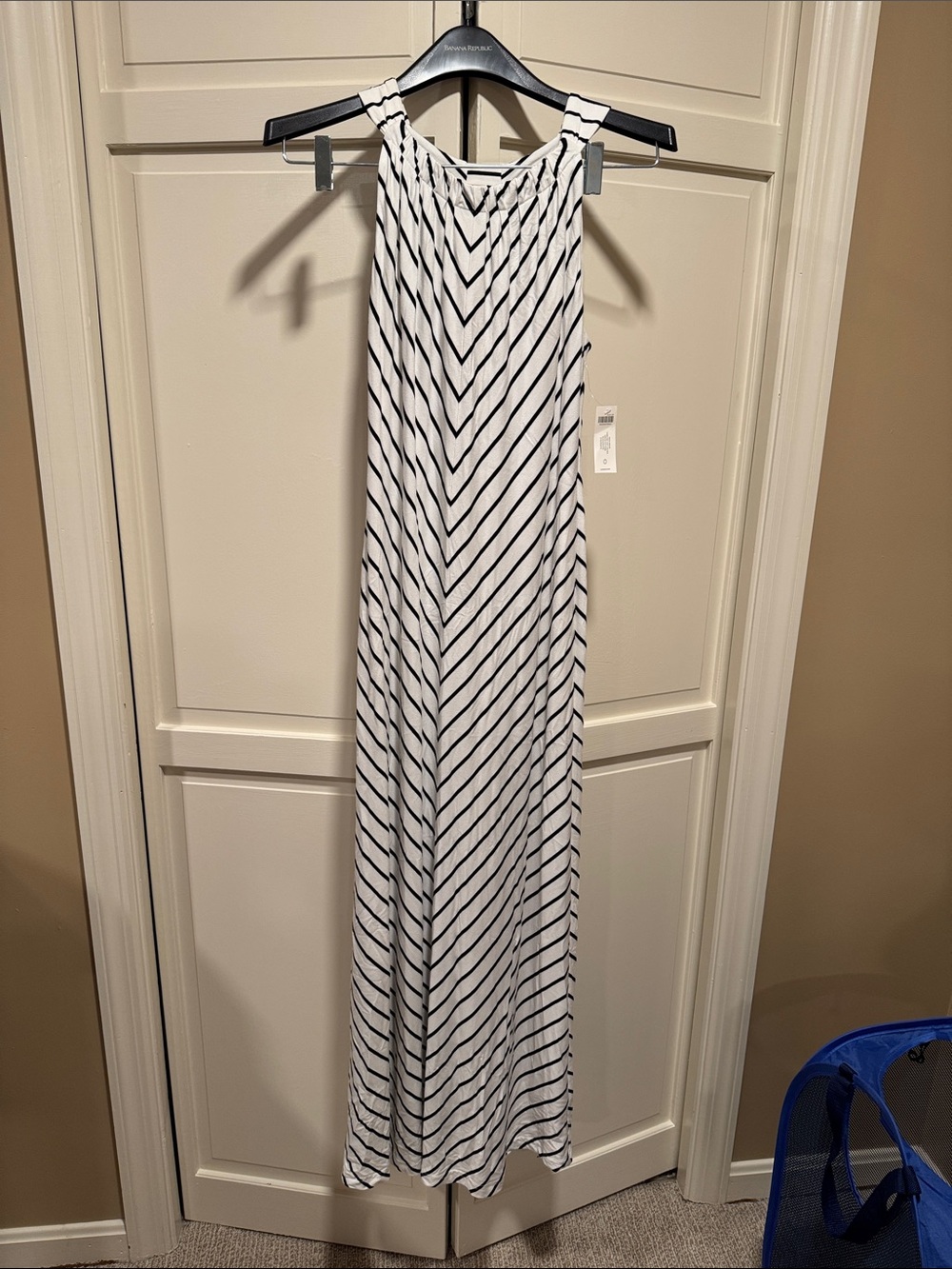 Chico's White Maxi Dress with Black Chevron Stripes